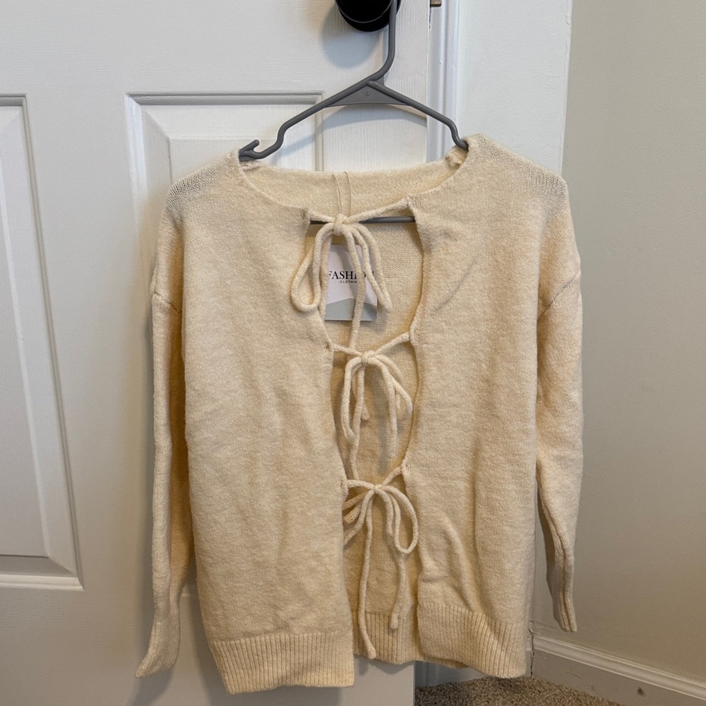 Cream Sweater with Tie Details